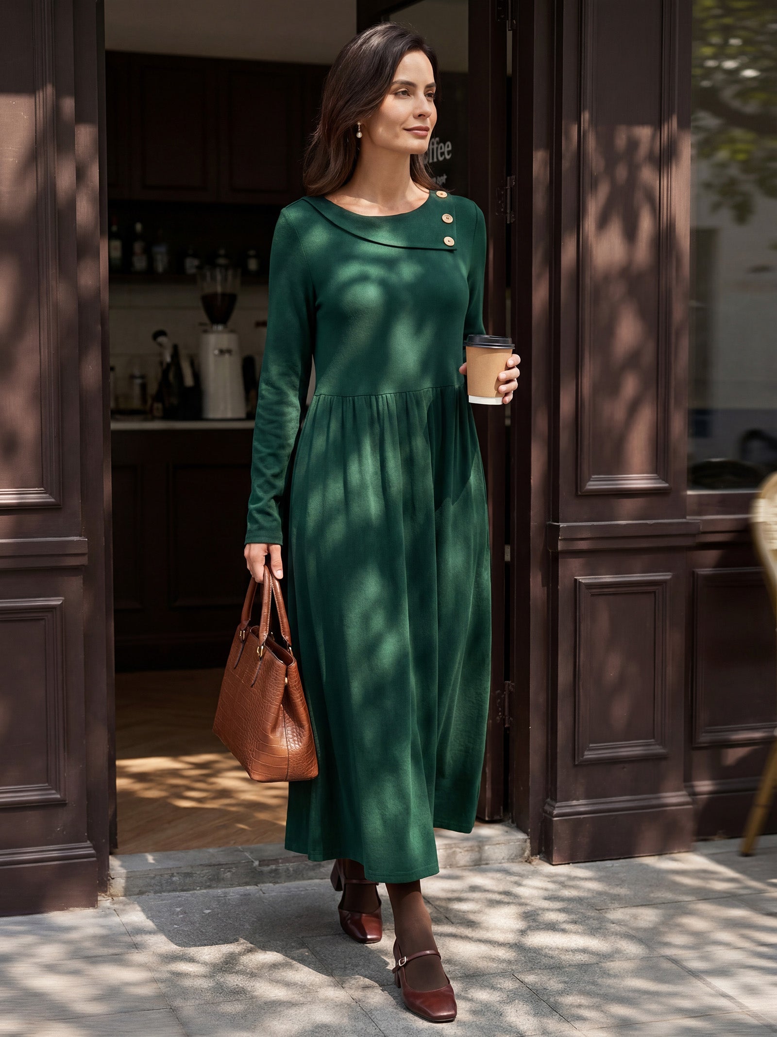 Wool Layered Neck Pleated Maxi Dress BILLIE